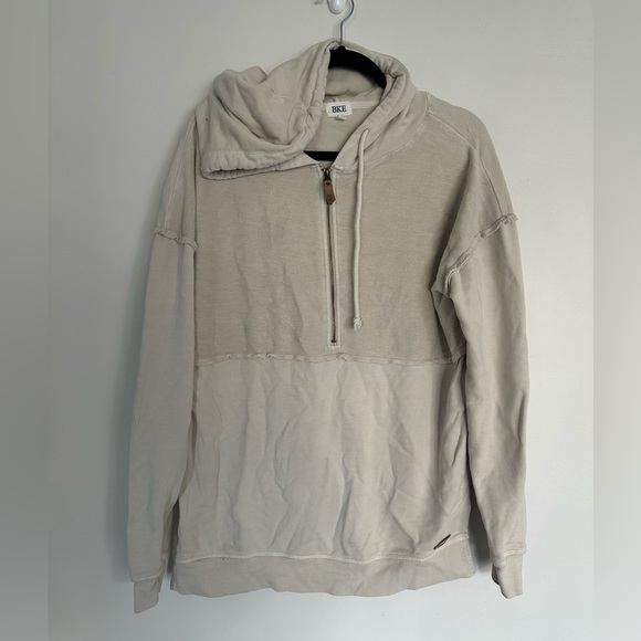 BKE Men’s Hoodie Sweatshirt Medium Beige Half-Zip Cotton - Picture 2 of 9
